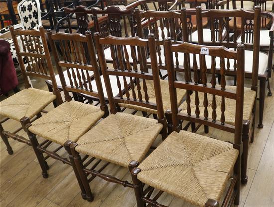 Six rush seat spindle back chairs